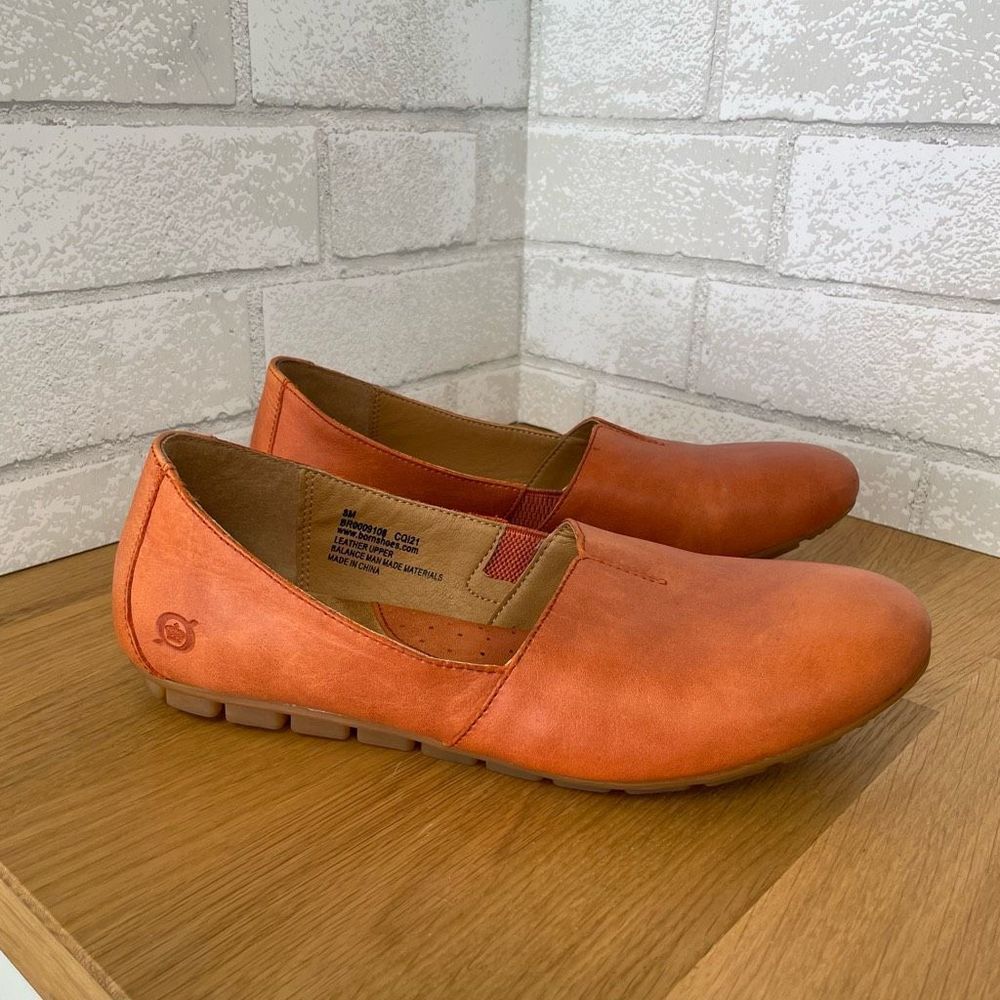 Born Womens Size 8 Orange Leather Slip On Round Toe Comfort Ballet Flats